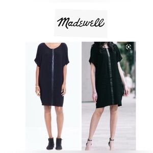 Madewell Women’s Black Leather Stripe Short Sleeve Shift Dress XS
